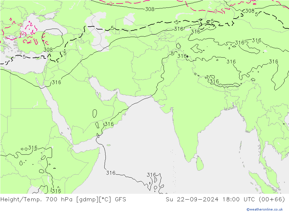 Height/Temp. 700 hPa GFS Su 22.09.2024 18 UTC