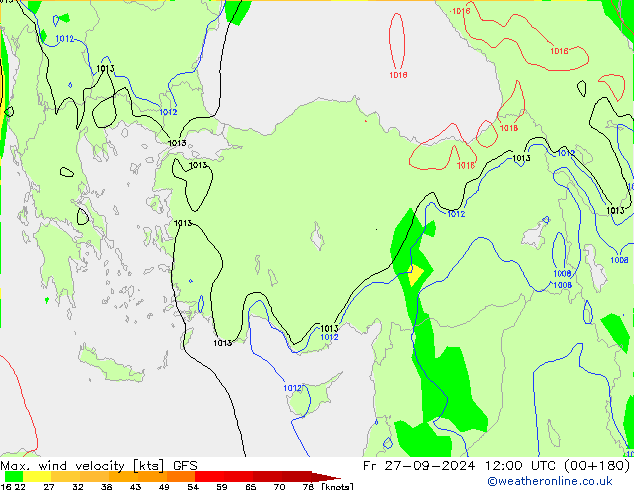 Max. wind velocity GFS пт 27.09.2024 12 UTC