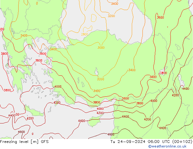 Isoterma de zero graus GFS Ter 24.09.2024 06 UTC