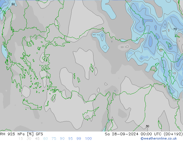 RH 925 hPa GFS Sa 28.09.2024 00 UTC