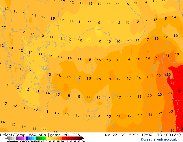 Height/Temp. 850 hPa GFS Po 23.09.2024 12 UTC