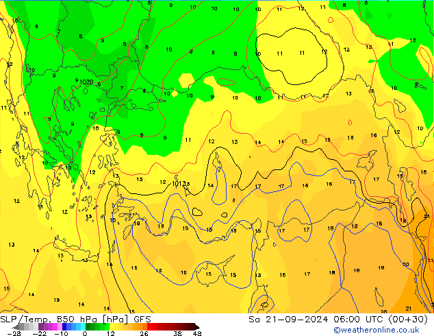 SLP/Temp. 850 hPa GFS So 21.09.2024 06 UTC