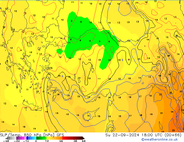 SLP/Temp. 850 hPa GFS nie. 22.09.2024 18 UTC