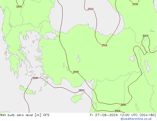 Wet bulb zero level GFS пт 27.09.2024 12 UTC