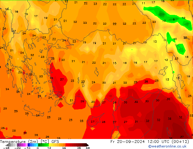 Temperature (2m) GFS Fr 20.09.2024 12 UTC