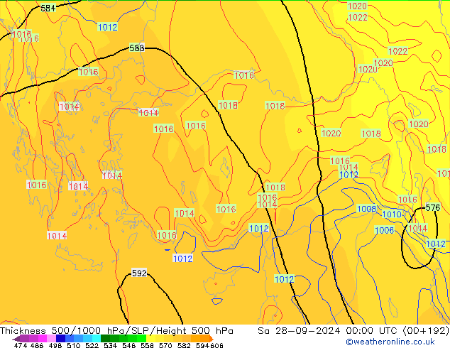 Thck 500-1000hPa GFS sam 28.09.2024 00 UTC