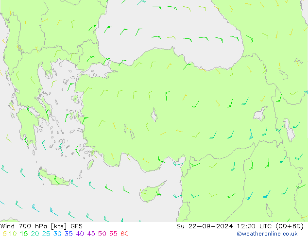 Wind 700 hPa GFS So 22.09.2024 12 UTC