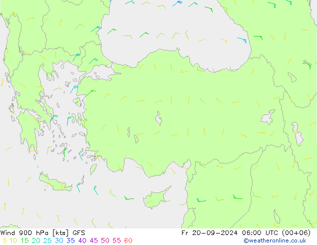 Rüzgar 900 hPa GFS Cu 20.09.2024 06 UTC