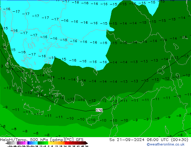 Height/Temp. 500 hPa GFS Sa 21.09.2024 06 UTC