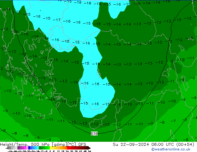 Z500/Rain (+SLP)/Z850 GFS Вс 22.09.2024 06 UTC