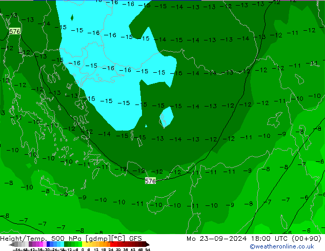 Z500/Rain (+SLP)/Z850 GFS lun 23.09.2024 18 UTC