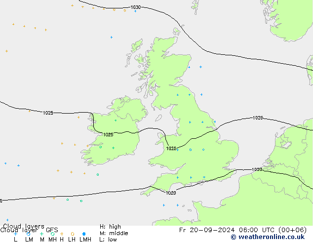 Cloud layer GFS vie 20.09.2024 06 UTC