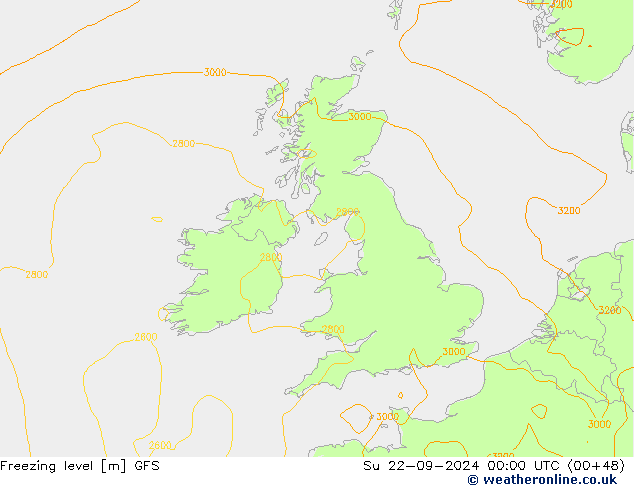 Freezing level GFS Вс 22.09.2024 00 UTC