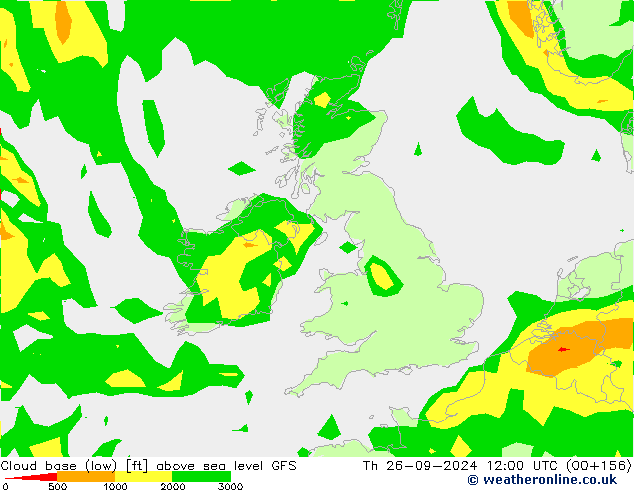 Wolkenbasis (Laag) GFS do 26.09.2024 12 UTC