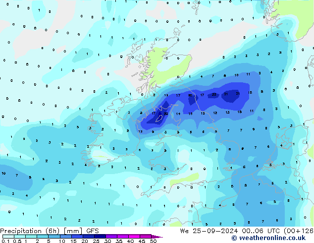 Z500/Rain (+SLP)/Z850 GFS Qua 25.09.2024 06 UTC