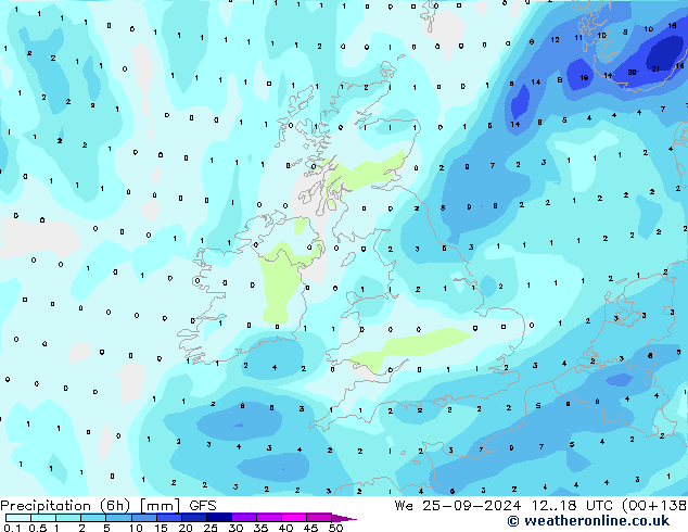 Z500/Rain (+SLP)/Z850 GFS Mi 25.09.2024 18 UTC