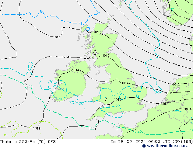 Theta-e 850hPa GFS so. 28.09.2024 06 UTC