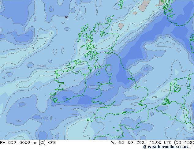 RH 600-3000 m GFS Qua 25.09.2024 12 UTC