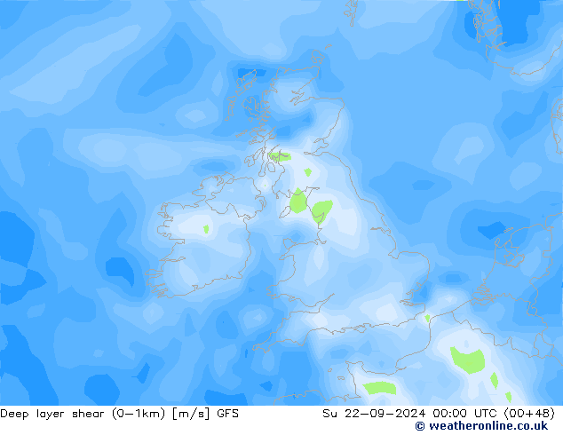 Deep layer shear (0-1km) GFS Dom 22.09.2024 00 UTC