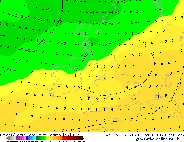 Height/Temp. 850 hPa GFS We 25.09.2024 06 UTC