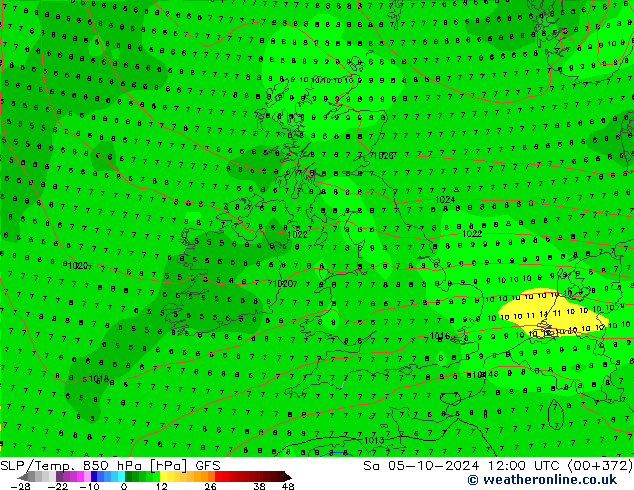 SLP/Temp. 850 hPa GFS Sa 05.10.2024 12 UTC