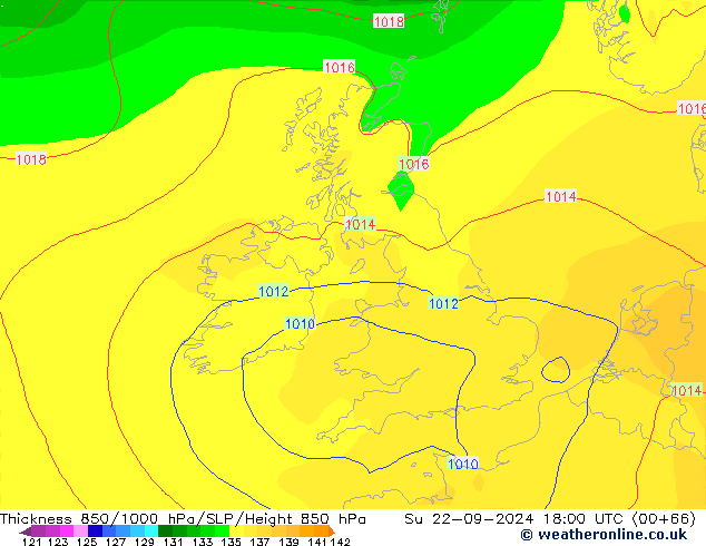 Thck 850-1000 hPa GFS Su 22.09.2024 18 UTC