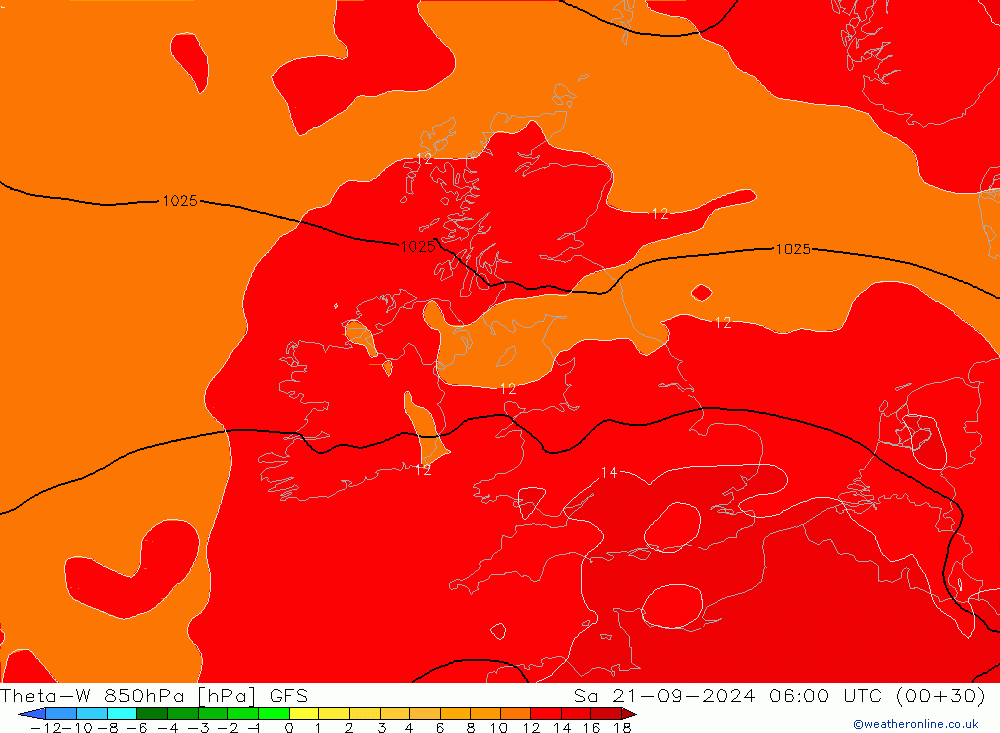 Theta-W 850hPa GFS Sa 21.09.2024 06 UTC