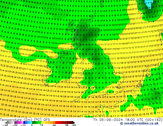карта температуры GFS чт 26.09.2024 18 UTC
