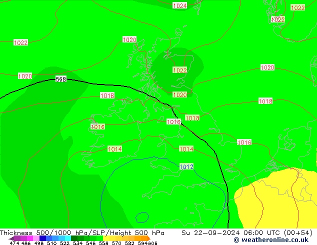 Thck 500-1000hPa GFS dim 22.09.2024 06 UTC