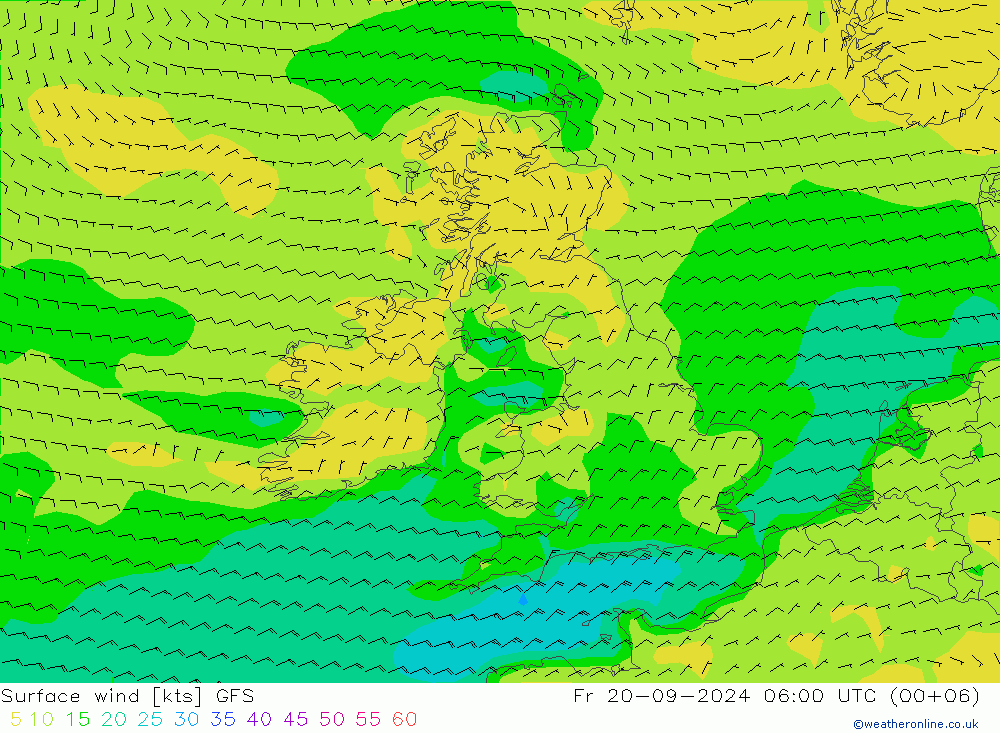 Surface wind GFS Fr 20.09.2024 06 UTC