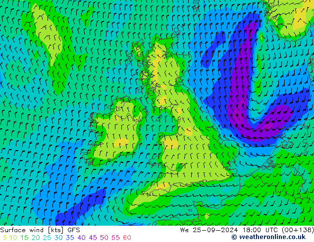 Surface wind GFS St 25.09.2024 18 UTC