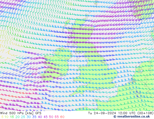 Wind 500 hPa GFS Tu 24.09.2024 12 UTC