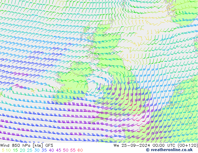 Wind 850 hPa GFS St 25.09.2024 00 UTC