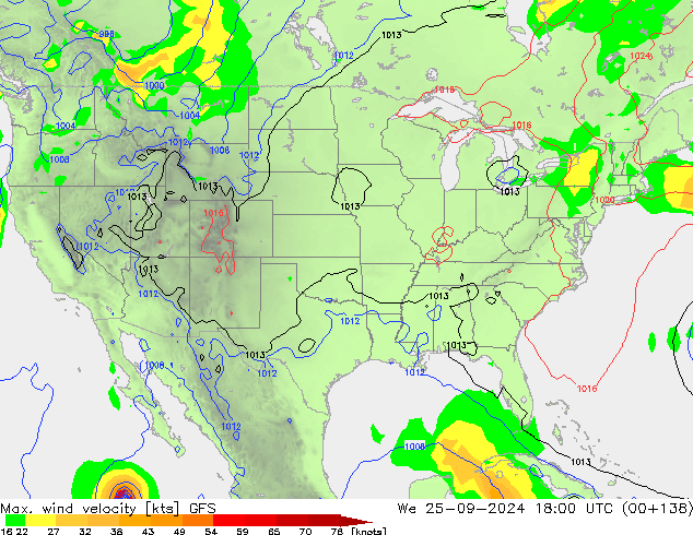 Max. wind velocity GFS mié 25.09.2024 18 UTC