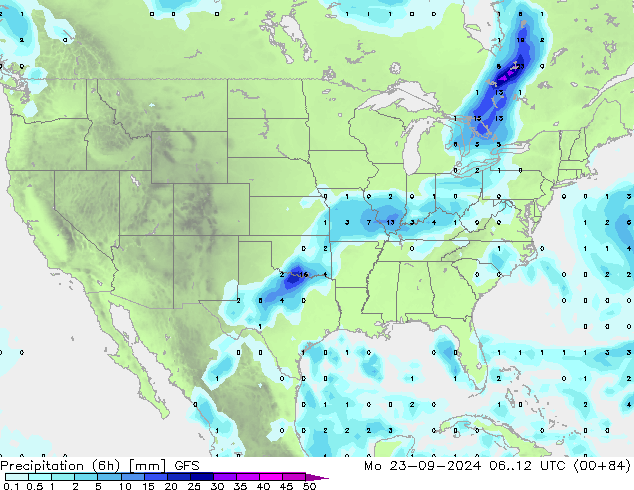 Precipitation (6h) GFS Mo 23.09.2024 12 UTC