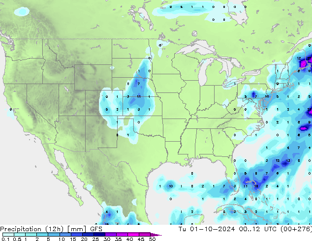 Precipitazione (12h) GFS mar 01.10.2024 12 UTC