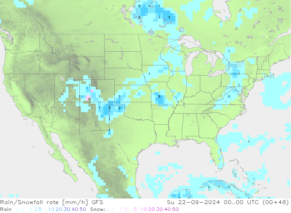 Rain/Snowfall rate GFS dim 22.09.2024 00 UTC