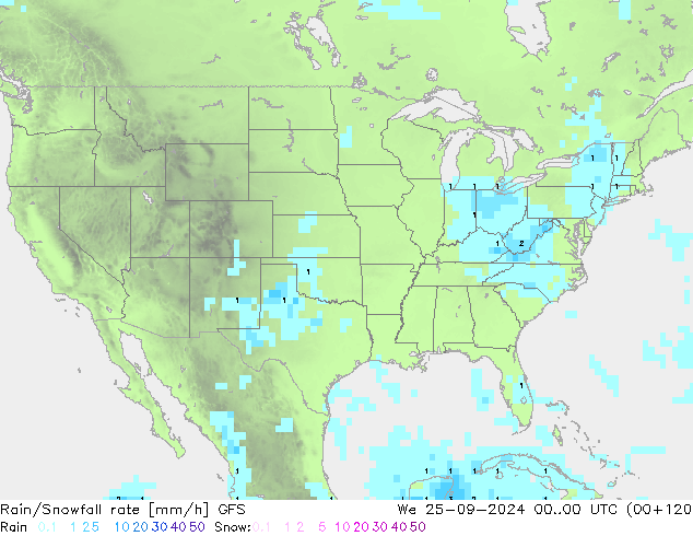 Rain/Snowfall rate GFS mié 25.09.2024 00 UTC