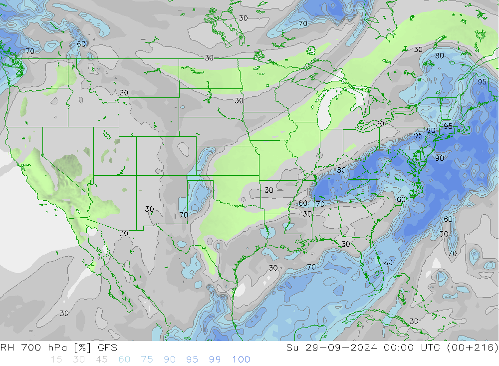 RH 700 гПа GFS Вс 29.09.2024 00 UTC
