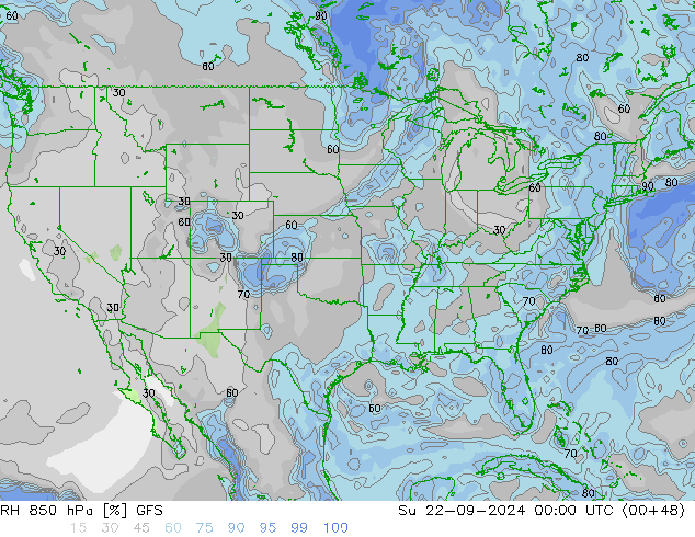 RH 850 hPa GFS Ne 22.09.2024 00 UTC