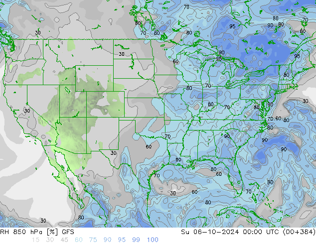 RH 850 hPa GFS dom 06.10.2024 00 UTC