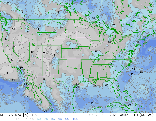 RH 925 hPa GFS  21.09.2024 06 UTC