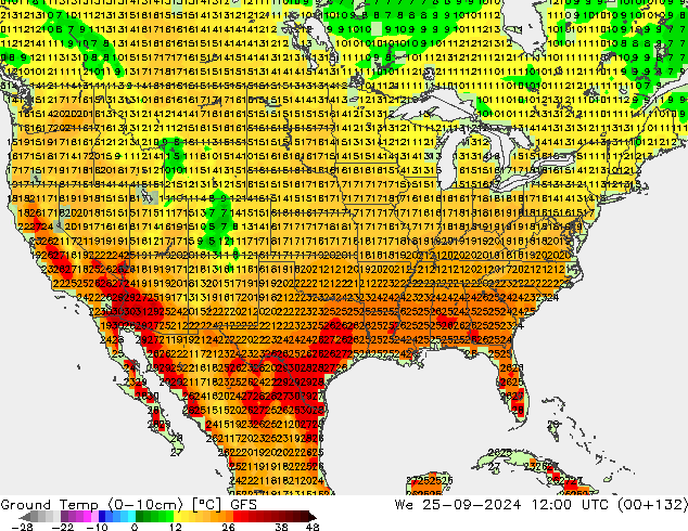 Topraküstü en düşük Sıc. GFS Çar 25.09.2024 12 UTC