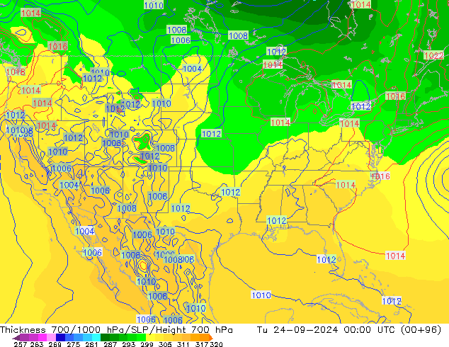 Thck 700-1000 гПа GFS вт 24.09.2024 00 UTC