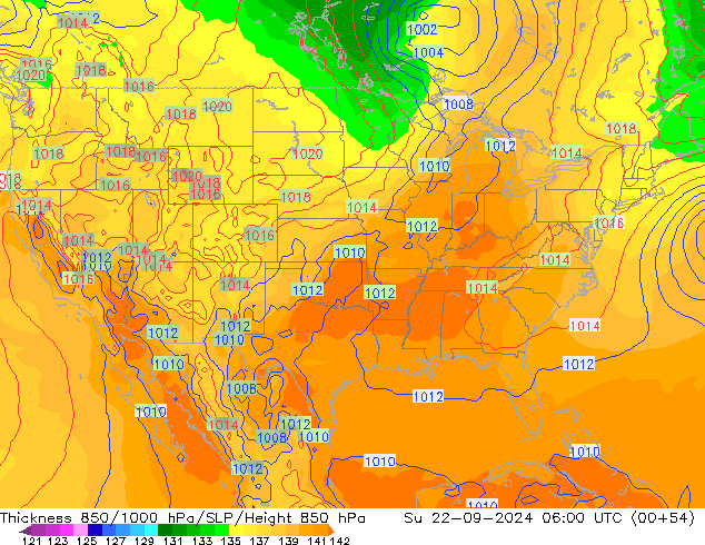 Thck 850-1000 hPa GFS Su 22.09.2024 06 UTC
