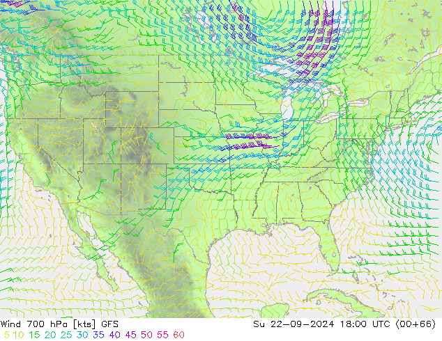 Vento 700 hPa GFS dom 22.09.2024 18 UTC