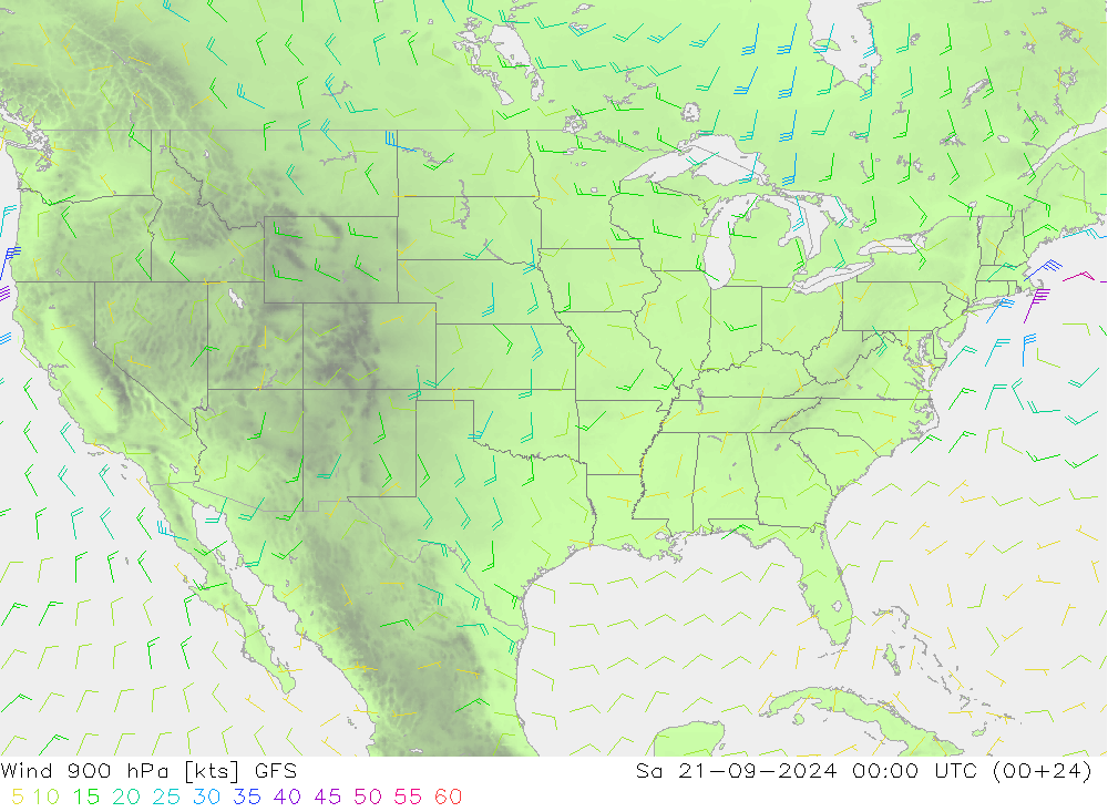 Wind 900 hPa GFS Sa 21.09.2024 00 UTC