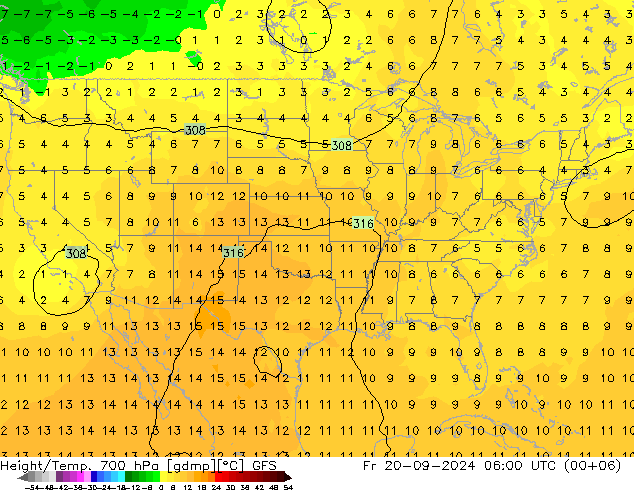 Height/Temp. 700 hPa GFS Fr 20.09.2024 06 UTC