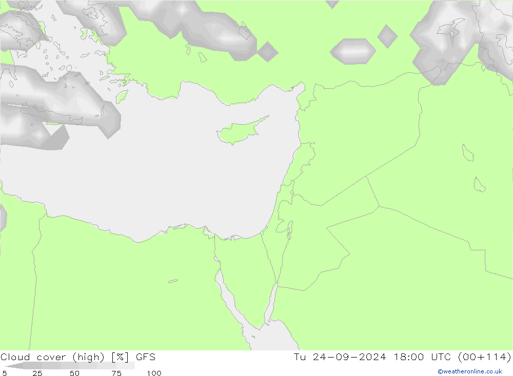 Bewolking (Hoog) GFS di 24.09.2024 18 UTC