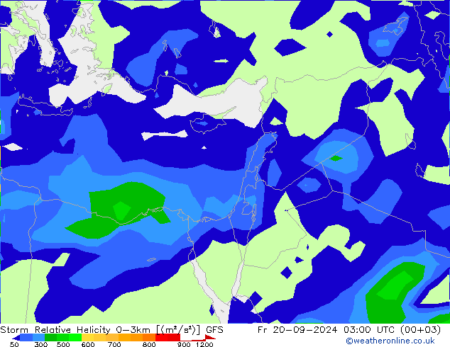 Storm Relative Helicity GFS ven 20.09.2024 03 UTC